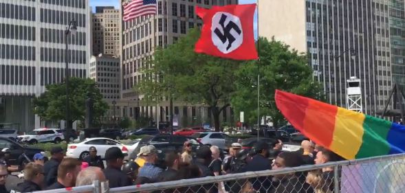 Neo-Nazi protesters were seen walking past Motor City Pride attendees in Detroit. (Twitter)