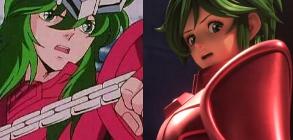 Super Seiya characters Andromeda Shun (left) and Andromeda Shaun (right)