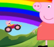 Peppa Pig with a rainbow