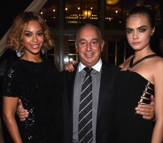 Beyoncé, Sir Philip Green and Cara Delevingne pictured together at a Topshop event