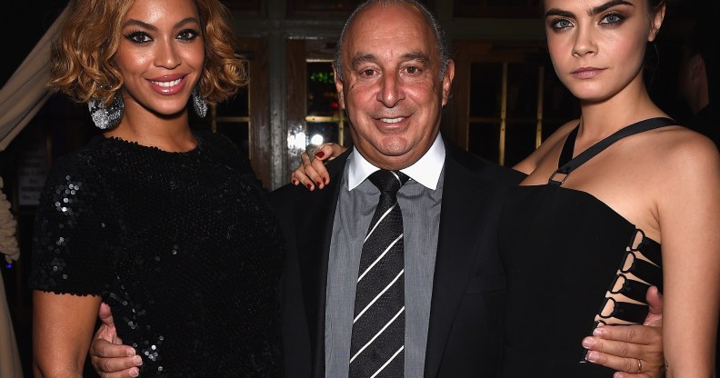 Beyoncé, Sir Philip Green and Cara Delevingne pictured together at a Topshop event