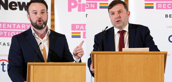 Colum Eastwood and Robin Swann speaking