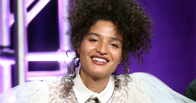Trans actress Indya Moore speaks onstage at the 'Pose' panel during the FX Network portion of the Summer 2018 TCA Press Tour at The Beverly Hilton Hotel on August 3, 2018