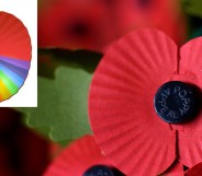 A rainbow poppy, and poppies being packaged at the Royal British Legion.