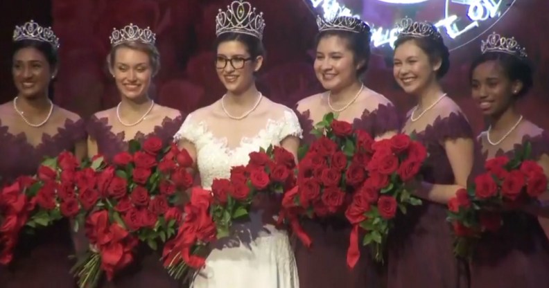 The Rose Parade's Rose Queen, Louise Deser Siskel, and her court