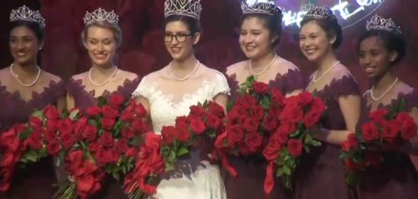 The Rose Parade's Rose Queen, Louise Deser Siskel, and her court