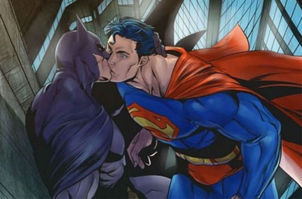 Superman and Batman kissing
