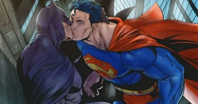 Superman and Batman kissing