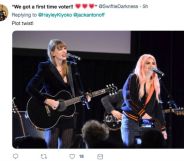 A tweet celebrating Taylor Swift and Hayley Kiyoko performing together.