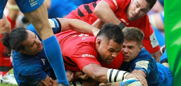 Billy Vunipola of Saracens touches down to score his team's second try during the Champions Cup Final match between Saracens and Leinster at St. James Park on May 11, 2019 in Newcastle upon Tyne, United Kingdom.