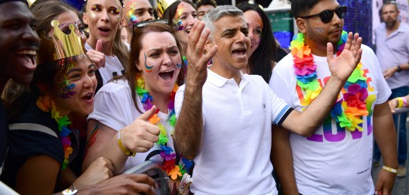 London Mayor Sadiq Khan during the parade at Pride in London 2019