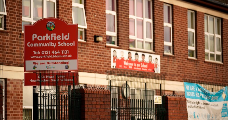 Parents, children and protesters demonstrate against the 'No Outsiders' programme, which teaches children about LGBT rights, at Parkfield Community School on March 21, 2019 in Birmingham, England.