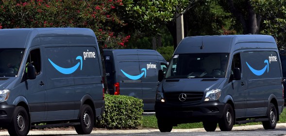 Amazon vans lined up