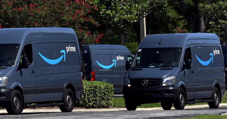 Amazon vans lined up