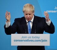 Newly elected British Prime Minister Boris Johnson speaks during the Conservative Leadership announcement at the QEII Centre on July 23, 2019 in London, England.