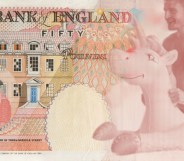 Harry Maguire riding an inflatable unicorn design for £50 note