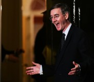 Jacob Rees Moog with his hands open