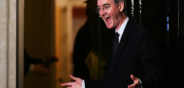 Jacob Rees Moog with his hands open