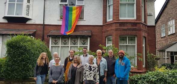 Rainbow flags on the street where the Manchester resident suffered 'homophobic abuse.'