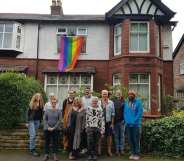 Rainbow flags on the street where the Manchester resident suffered 'homophobic abuse.'