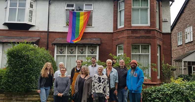 Rainbow flags on the street where the Manchester resident suffered 'homophobic abuse.'