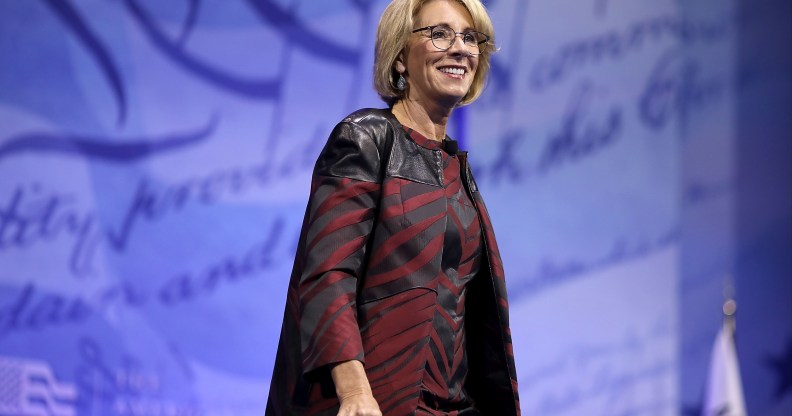 US Secretary of Education Betsy DeVos addresses the Conservative Political Action Conference at the Gaylord National Resort and Convention Center February 23, 2017 in National Harbor, Maryland.