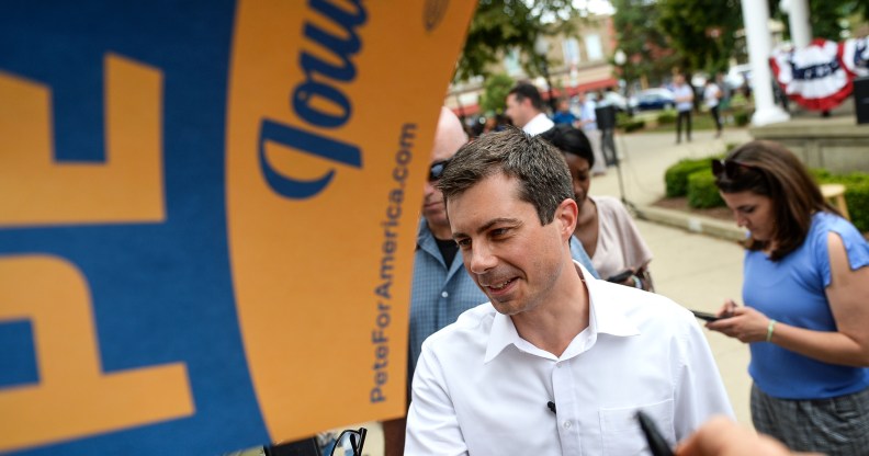 Democratic presidential candidate and South Bend, Ind., Mayor Pete Buttigieg talks with attendees at a campaign event in Fairfield, Iowa on Thursday August 15, 2019.