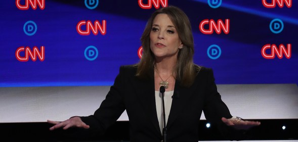 Democratic presidential candidate Marianne Williamson speaks during the Democratic Presidential Debate at the Fox Theatre July 30, 2019 in Detroit, Michigan.