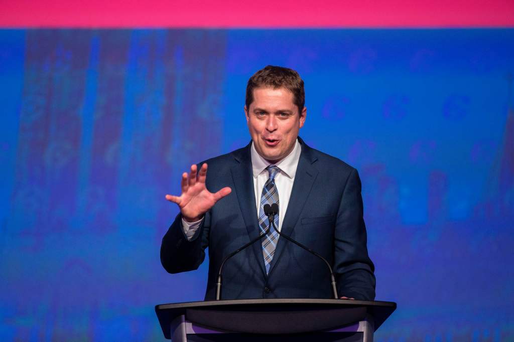 Andrew Scheer, newly elected leader of the Conservative Party of Canada, speaks at the party's convention in Toronto, Ontario.