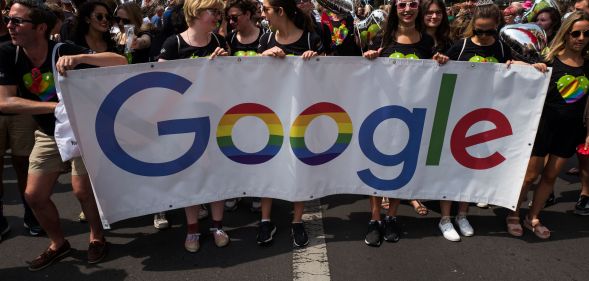Google banner at Berlin's annual Christopher Street Day LGBT+ pride parade