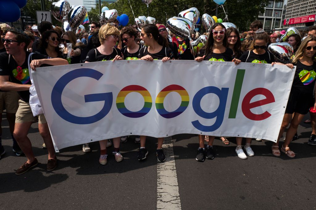 Google banner at Berlin's annual Christopher Street Day LGBT+ pride parade