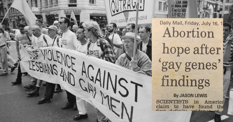 Members of LGBT rights group OutRage at the Lesbian and Gay Pride event, London in 1993