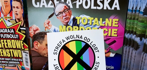 LGBT-free Zone stickers are distributed with the latest issue of Polish conservative weekly newspaper 'Gazeta Polska'. Krakow, Poland on 24 July, 2019.