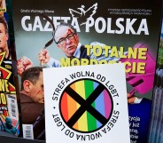 LGBT-free Zone stickers are distributed with the latest issue of Polish conservative weekly newspaper 'Gazeta Polska'. Krakow, Poland on 24 July, 2019.