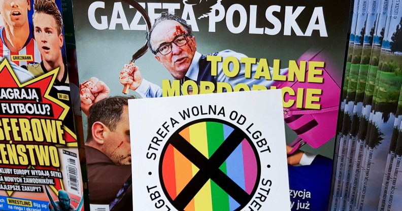 LGBT-free Zone stickers are distributed with the latest issue of Polish conservative weekly newspaper 'Gazeta Polska'. Krakow, Poland on 24 July, 2019.