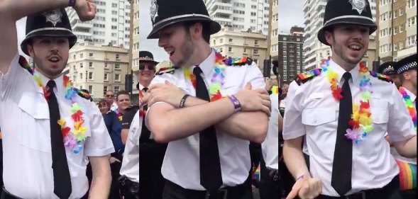 A police officer dancing