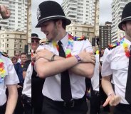 A police officer dancing