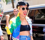 Lady Gaga in a rainbow jacket