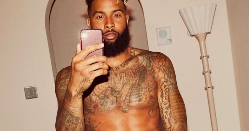 Odell Beckham Jr taking a toples selfie