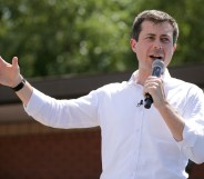 Pete Buttigieg gesticulating as he speaks