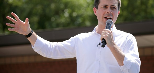 Pete Buttigieg gesticulating as he speaks