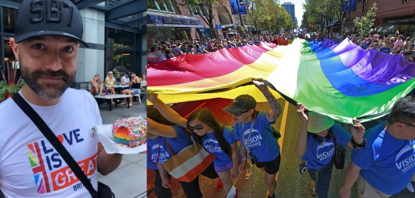 Evangelical author Joshua Harris took part in the Vancouver Pride parade after renouncing his anti-LGBT beliefs.