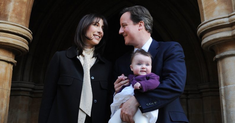 Former UK Prime Minister David Cameron and his wife Samantha Cameron with their daughter Florence.