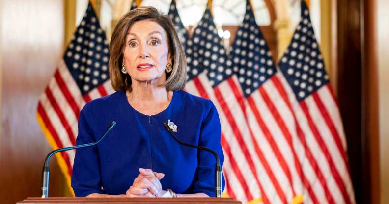 Nancy Pelosi delivers a speech concerning a formal impeachment inquiry into President Donald Trump. (Melina Mara/The Washington Post via Getty Images)