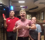 Blake Foster and two colleagues lip-synced to a Hannah Montana song in Chick-fil-A shop (TikTok)
