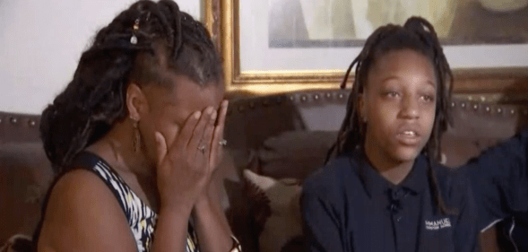 A 12-year-old girl in Northern Virginia claimed a group of boys attacked her at the school where Karen Pence teaches at. On the left, her grandmother. (NBC Washington)