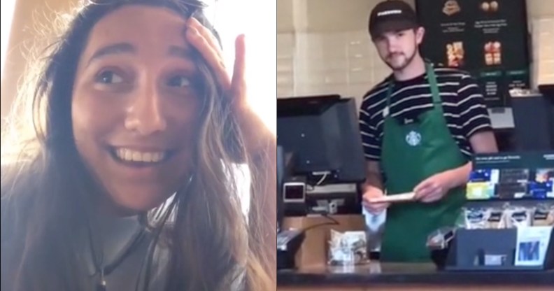 A reddit user (L) asked out her café crush and got, well, crushed when he came out as gay to her in the best way. (Reddit)