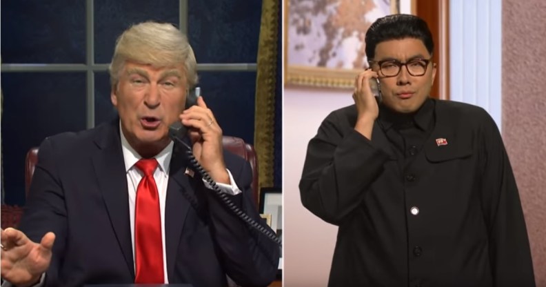 Bowen Yang as Kim Jong-un (R) on SNL