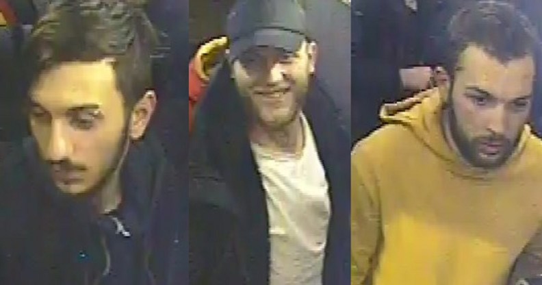 Police are seeking three men over the attack near Canal Street in Manchester