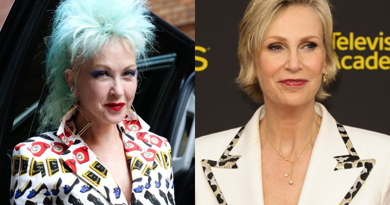 Cyndi Lauper (L) and Jane Lynch are set to do a Golden Girls-style show for Netflix. (Getty)